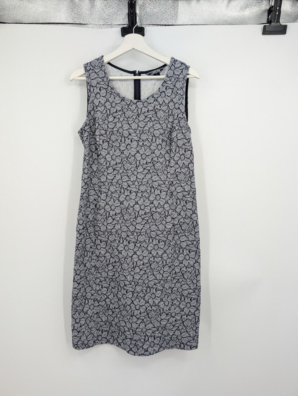 Lands End Navy Blue Floral Sleeveless Dress Size 8 Career Office Work Vacation